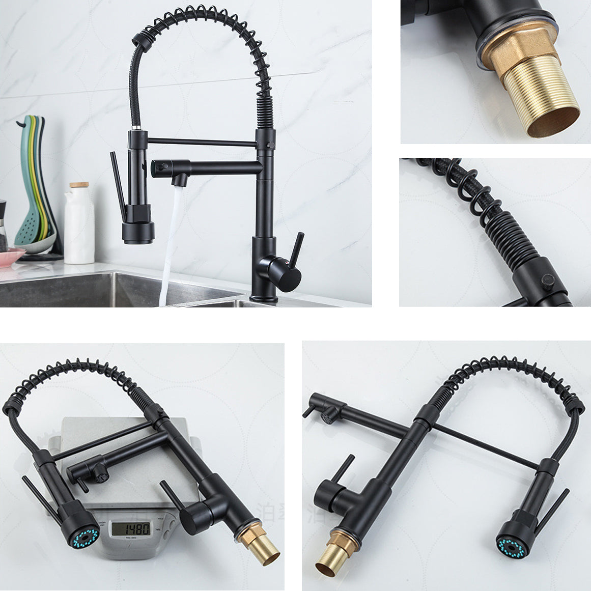 Modern Farmhouse Faucet Spout Double Levers Kitchen Faucet High Arch Filler with Sprayer Clearhalo 'Home Improvement' 'home_improvement' 'home_improvement_kitchen_faucets' 'Kitchen Faucets' 'Kitchen Remodel & Kitchen Fixtures' 'Kitchen Sinks & Faucet Components' 'kitchen_faucets' 6771636