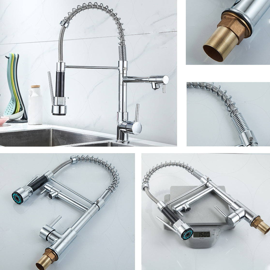 Modern Farmhouse Faucet Spout Double Levers Kitchen Faucet High Arch Filler with Sprayer Clearhalo 'Home Improvement' 'home_improvement' 'home_improvement_kitchen_faucets' 'Kitchen Faucets' 'Kitchen Remodel & Kitchen Fixtures' 'Kitchen Sinks & Faucet Components' 'kitchen_faucets' 6771638