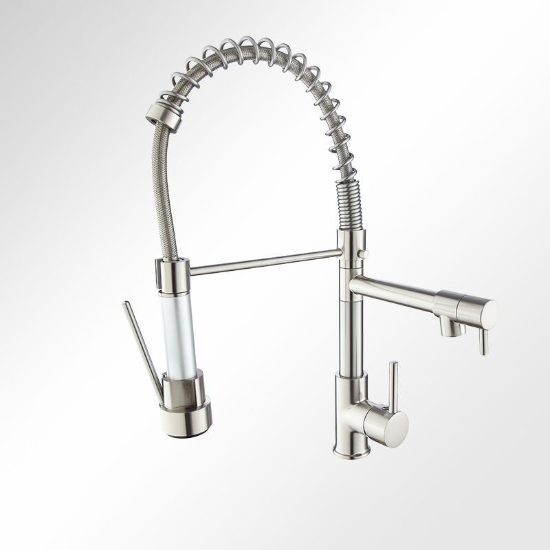 Modern Farmhouse Faucet Spout Double Levers Kitchen Faucet High Arch Filler with Sprayer Clearhalo 'Home Improvement' 'home_improvement' 'home_improvement_kitchen_faucets' 'Kitchen Faucets' 'Kitchen Remodel & Kitchen Fixtures' 'Kitchen Sinks & Faucet Components' 'kitchen_faucets' 6771641