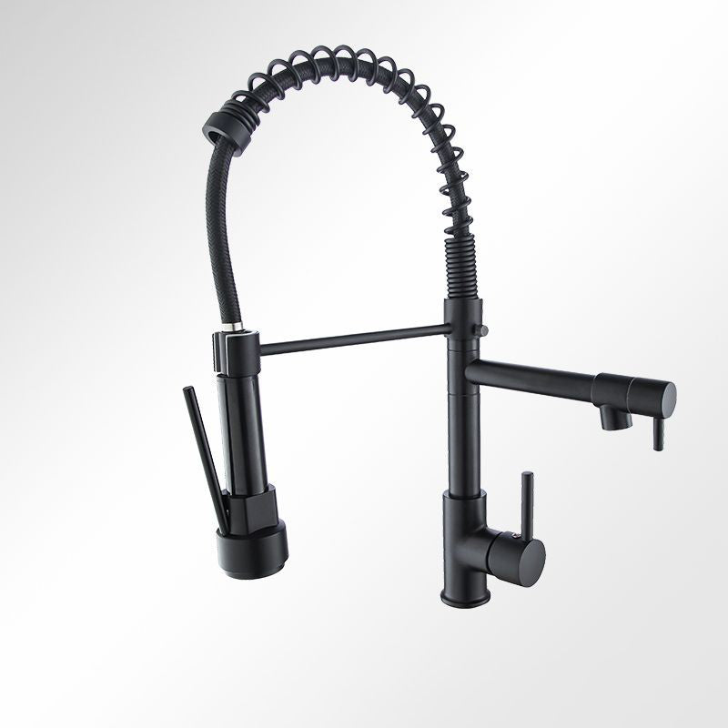 Modern Farmhouse Faucet Spout Double Levers Kitchen Faucet High Arch Filler with Sprayer Clearhalo 'Home Improvement' 'home_improvement' 'home_improvement_kitchen_faucets' 'Kitchen Faucets' 'Kitchen Remodel & Kitchen Fixtures' 'Kitchen Sinks & Faucet Components' 'kitchen_faucets' 6771642