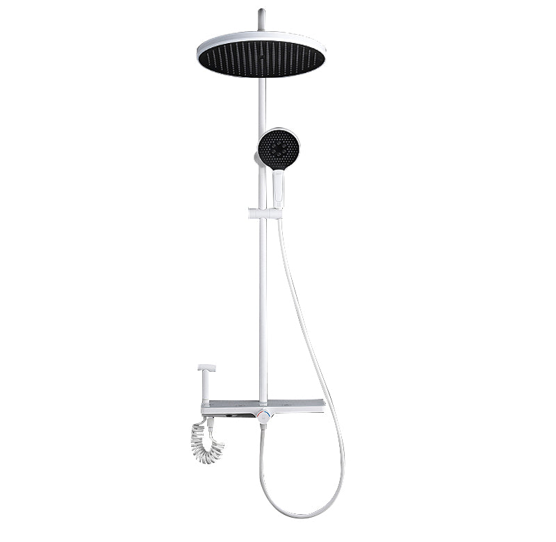 White Shower Set Digital Display Piano Keys Storage Shower Set Bathroom White Round Temperature Control Clearhalo 'Bathroom Remodel & Bathroom Fixtures' 'Home Improvement' 'home_improvement' 'home_improvement_shower_faucets' 'Shower Faucets & Systems' 'shower_faucets' 'Showers & Bathtubs Plumbing' 'Showers & Bathtubs' 6771719