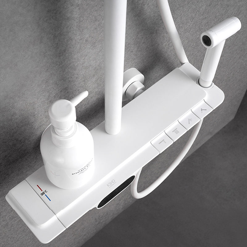 White Shower Set Digital Display Piano Keys Storage Shower Set Bathroom Clearhalo 'Bathroom Remodel & Bathroom Fixtures' 'Home Improvement' 'home_improvement' 'home_improvement_shower_faucets' 'Shower Faucets & Systems' 'shower_faucets' 'Showers & Bathtubs Plumbing' 'Showers & Bathtubs' 6771725