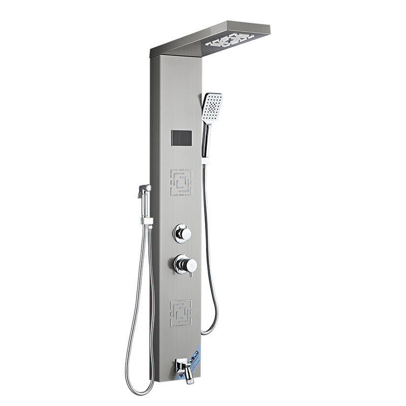 Shower Shower Set Digital Display Temperature Control Shower Wall Mounted Silver 5 Clearhalo 'Bathroom Remodel & Bathroom Fixtures' 'Home Improvement' 'home_improvement' 'home_improvement_shower_faucets' 'Shower Faucets & Systems' 'shower_faucets' 'Showers & Bathtubs Plumbing' 'Showers & Bathtubs' 6771805