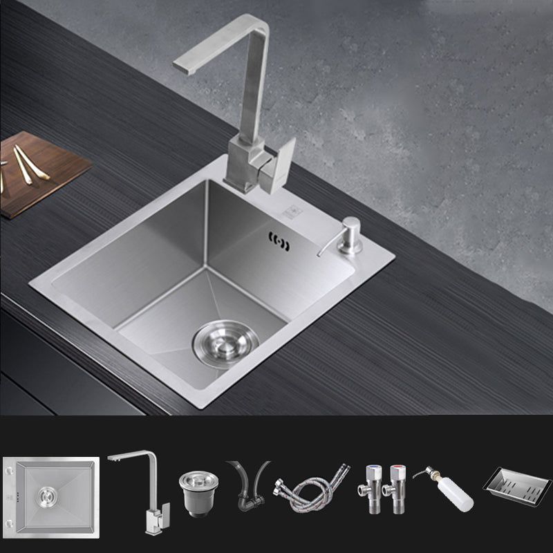 Contemporary Style Kitchen Sink Stainless Steel Rectangle Kitchen Sink Sink with Faucet Square Faucet Clearhalo 'Home Improvement' 'home_improvement' 'home_improvement_kitchen_sinks' 'Kitchen Remodel & Kitchen Fixtures' 'Kitchen Sinks & Faucet Components' 'Kitchen Sinks' 'kitchen_sinks' 6771951