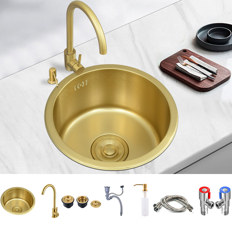 Single Bowl Kitchen Sink Stainless Steel Kitchen Sink with Round Shape 14.2"L x 14.2"W x 7.5"H Sink with Faucet Round Faucet Clearhalo 'Home Improvement' 'home_improvement' 'home_improvement_kitchen_sinks' 'Kitchen Remodel & Kitchen Fixtures' 'Kitchen Sinks & Faucet Components' 'Kitchen Sinks' 'kitchen_sinks' 6771977