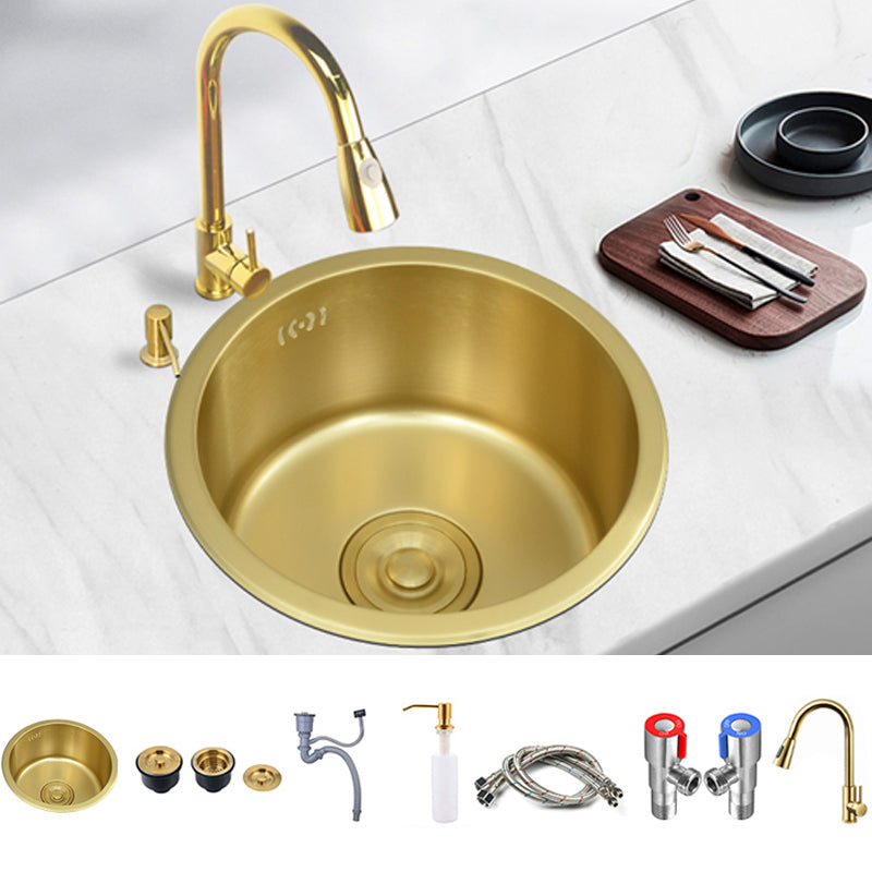 Single Bowl Kitchen Sink Stainless Steel Kitchen Sink with Round Shape Sink with Faucet Pull Out Faucet Clearhalo 'Home Improvement' 'home_improvement' 'home_improvement_kitchen_sinks' 'Kitchen Remodel & Kitchen Fixtures' 'Kitchen Sinks & Faucet Components' 'Kitchen Sinks' 'kitchen_sinks' 6771979