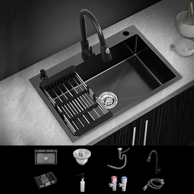 Stainless Steel Kitchen Sink Contemporary Style Single Bowl Kitchen Sink Sink with Faucet Pull Out Faucet Clearhalo 'Home Improvement' 'home_improvement' 'home_improvement_kitchen_sinks' 'Kitchen Remodel & Kitchen Fixtures' 'Kitchen Sinks & Faucet Components' 'Kitchen Sinks' 'kitchen_sinks' 6771996