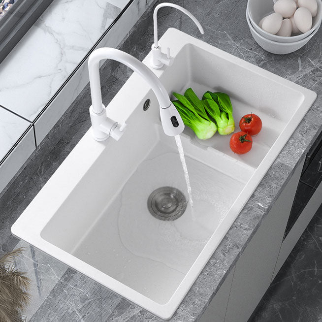 Contemporary Style Kitchen Sink Quartz Kitchen Sink in White 27"L x 18"W x 9"H Sink with Faucet Double Tap for Water Purification Clearhalo 'Home Improvement' 'home_improvement' 'home_improvement_kitchen_sinks' 'Kitchen Remodel & Kitchen Fixtures' 'Kitchen Sinks & Faucet Components' 'Kitchen Sinks' 'kitchen_sinks' 6772054