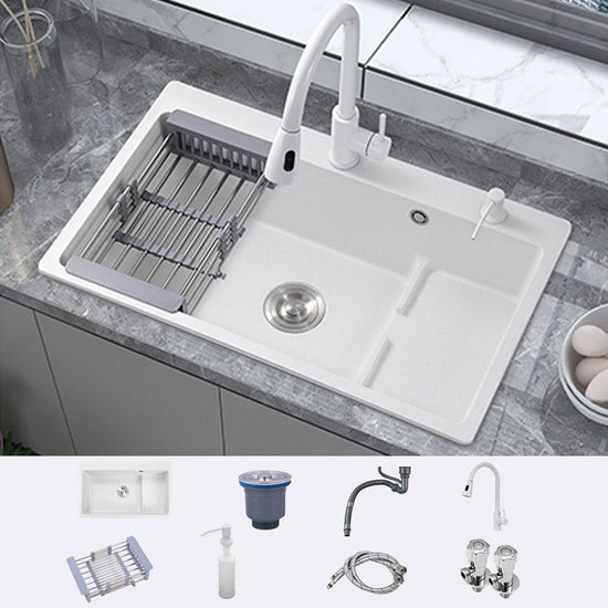Contemporary Style Kitchen Sink Quartz Kitchen Sink in White - Clearhalo