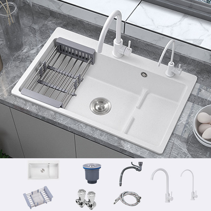 Contemporary Style Kitchen Sink Quartz Kitchen Sink in White Sink with Faucet Round Double Tap for Water Purification Clearhalo 'Home Improvement' 'home_improvement' 'home_improvement_kitchen_sinks' 'Kitchen Remodel & Kitchen Fixtures' 'Kitchen Sinks & Faucet Components' 'Kitchen Sinks' 'kitchen_sinks' 6772060