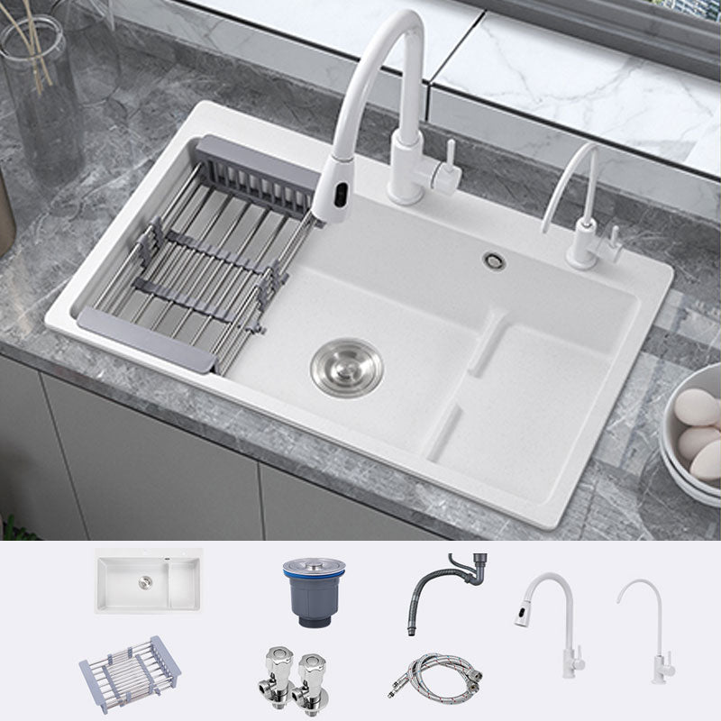 Contemporary Style Kitchen Sink Quartz Kitchen Sink in White Sink with Faucet Double Tap for Water Purification Clearhalo 'Home Improvement' 'home_improvement' 'home_improvement_kitchen_sinks' 'Kitchen Remodel & Kitchen Fixtures' 'Kitchen Sinks & Faucet Components' 'Kitchen Sinks' 'kitchen_sinks' 6772064