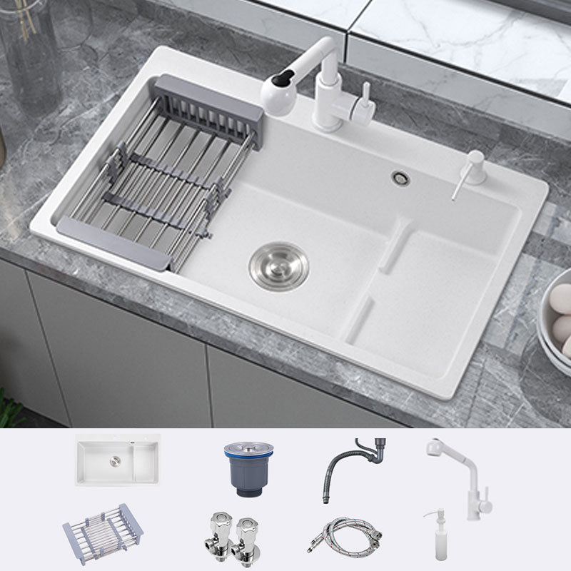 Contemporary Style Kitchen Sink Quartz Kitchen Sink in White Sink with Faucet Straight Pull-Out Faucet Clearhalo 'Home Improvement' 'home_improvement' 'home_improvement_kitchen_sinks' 'Kitchen Remodel & Kitchen Fixtures' 'Kitchen Sinks & Faucet Components' 'Kitchen Sinks' 'kitchen_sinks' 6772066