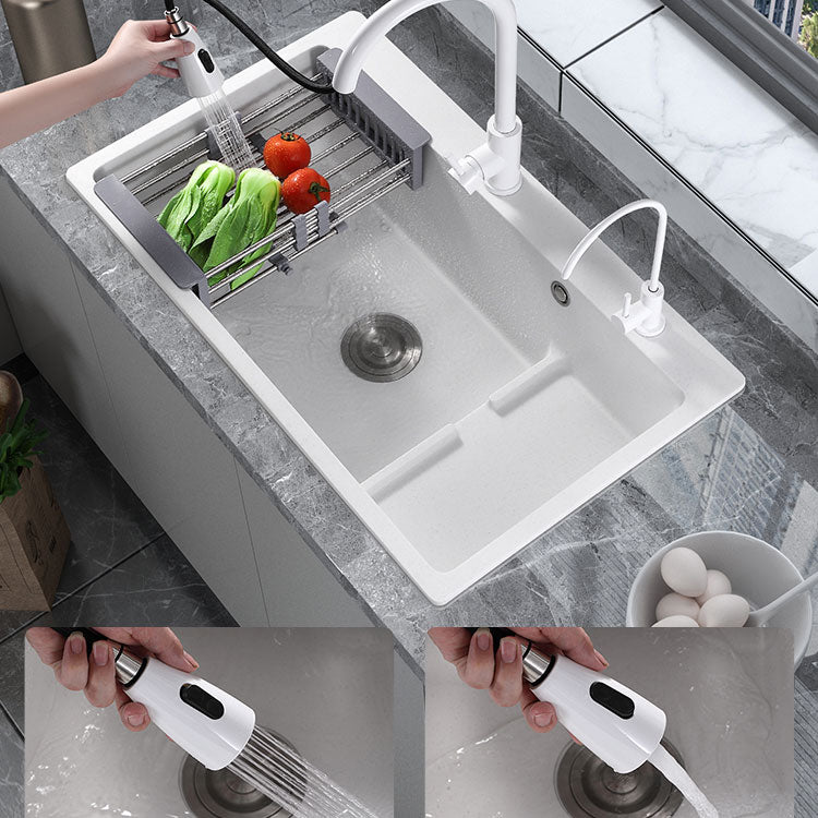 Contemporary Style Kitchen Sink Quartz Kitchen Sink in White Clearhalo 'Home Improvement' 'home_improvement' 'home_improvement_kitchen_sinks' 'Kitchen Remodel & Kitchen Fixtures' 'Kitchen Sinks & Faucet Components' 'Kitchen Sinks' 'kitchen_sinks' 6772069
