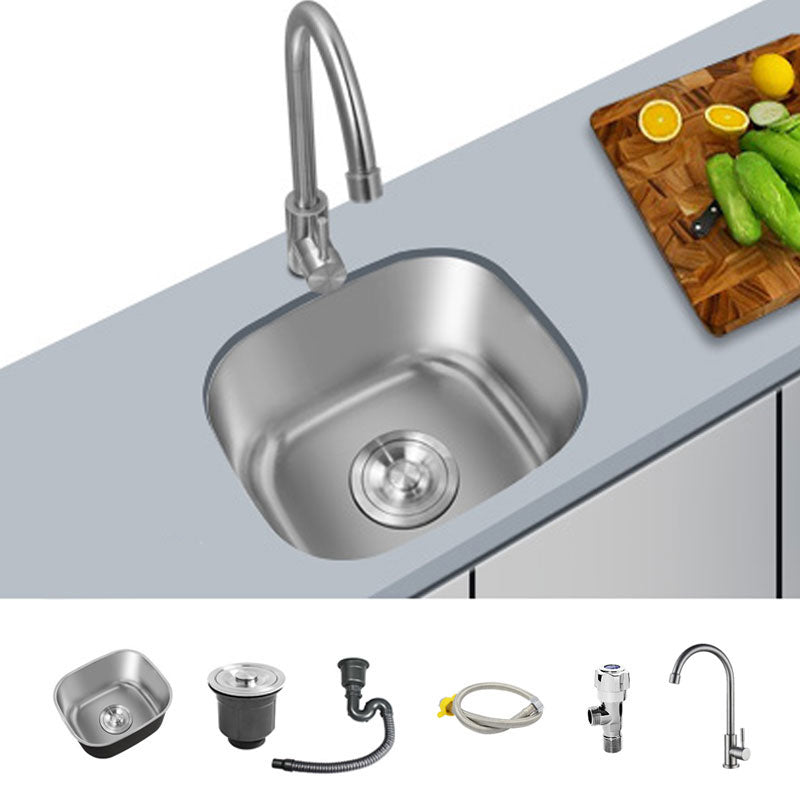 Contemporary Style Kitchen Sink Stainless Steel Undermount Kitchen Sink 13"L x 11"W x 8"H Sink with Faucet Single Cooling Tap Clearhalo 'Home Improvement' 'home_improvement' 'home_improvement_kitchen_sinks' 'Kitchen Remodel & Kitchen Fixtures' 'Kitchen Sinks & Faucet Components' 'Kitchen Sinks' 'kitchen_sinks' 6772081