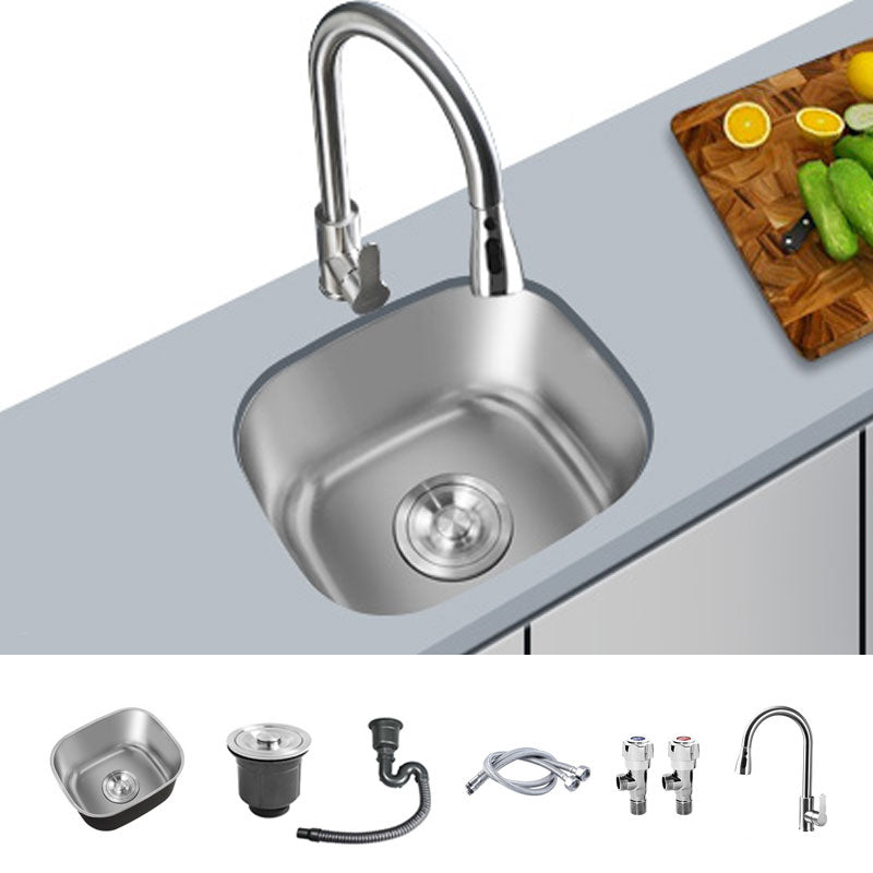 Contemporary Style Kitchen Sink Stainless Steel Undermount Kitchen Sink 13"L x 11"W x 8"H Sink with Faucet Pull Out Faucet Clearhalo 'Home Improvement' 'home_improvement' 'home_improvement_kitchen_sinks' 'Kitchen Remodel & Kitchen Fixtures' 'Kitchen Sinks & Faucet Components' 'Kitchen Sinks' 'kitchen_sinks' 6772088