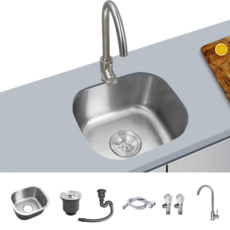 Contemporary Style Kitchen Sink Stainless Steel Undermount Kitchen Sink 15"L x 13"W x 8"H Sink with Faucet Cold and Hot Tap Clearhalo 'Home Improvement' 'home_improvement' 'home_improvement_kitchen_sinks' 'Kitchen Remodel & Kitchen Fixtures' 'Kitchen Sinks & Faucet Components' 'Kitchen Sinks' 'kitchen_sinks' 6772092