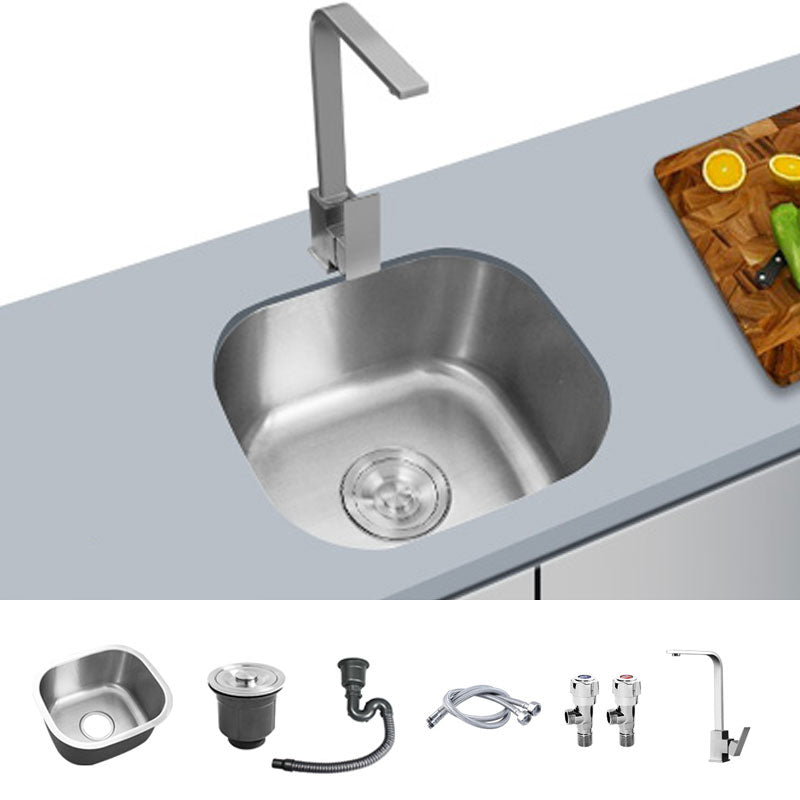 Contemporary Style Kitchen Sink Stainless Steel Undermount Kitchen Sink 15"L x 13"W x 8"H Sink with Faucet Square Faucet Clearhalo 'Home Improvement' 'home_improvement' 'home_improvement_kitchen_sinks' 'Kitchen Remodel & Kitchen Fixtures' 'Kitchen Sinks & Faucet Components' 'Kitchen Sinks' 'kitchen_sinks' 6772094