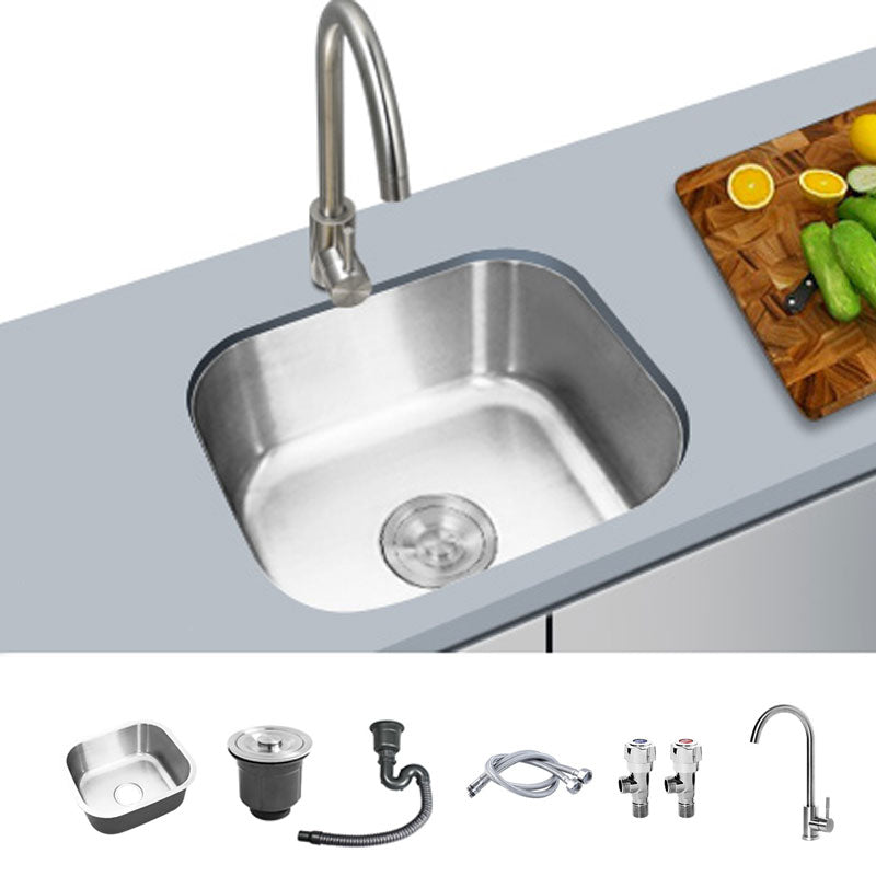 Contemporary Style Kitchen Sink Stainless Steel Undermount Kitchen Sink 17"L x 15"W x 8"H Sink with Faucet Cold and Hot Tap Clearhalo 'Home Improvement' 'home_improvement' 'home_improvement_kitchen_sinks' 'Kitchen Remodel & Kitchen Fixtures' 'Kitchen Sinks & Faucet Components' 'Kitchen Sinks' 'kitchen_sinks' 6772101
