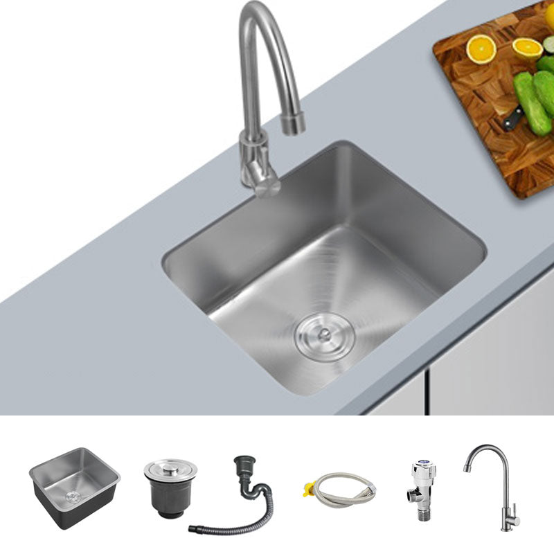 Contemporary Style Kitchen Sink Stainless Steel Undermount Kitchen Sink 18"L x 15"W x 8"H Sink with Faucet Single Cooling Tap Clearhalo 'Home Improvement' 'home_improvement' 'home_improvement_kitchen_sinks' 'Kitchen Remodel & Kitchen Fixtures' 'Kitchen Sinks & Faucet Components' 'Kitchen Sinks' 'kitchen_sinks' 6772104