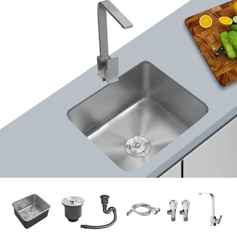 Contemporary Style Kitchen Sink Stainless Steel Undermount Kitchen Sink 18"L x 15"W x 8"H Sink with Faucet Square Faucet Clearhalo 'Home Improvement' 'home_improvement' 'home_improvement_kitchen_sinks' 'Kitchen Remodel & Kitchen Fixtures' 'Kitchen Sinks & Faucet Components' 'Kitchen Sinks' 'kitchen_sinks' 6772106