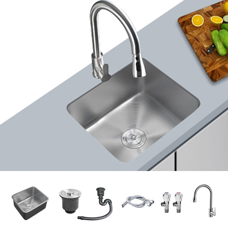 Contemporary Style Kitchen Sink Stainless Steel Undermount Kitchen Sink 18"L x 15"W x 8"H Sink with Faucet Pull Out Faucet Clearhalo 'Home Improvement' 'home_improvement' 'home_improvement_kitchen_sinks' 'Kitchen Remodel & Kitchen Fixtures' 'Kitchen Sinks & Faucet Components' 'Kitchen Sinks' 'kitchen_sinks' 6772107