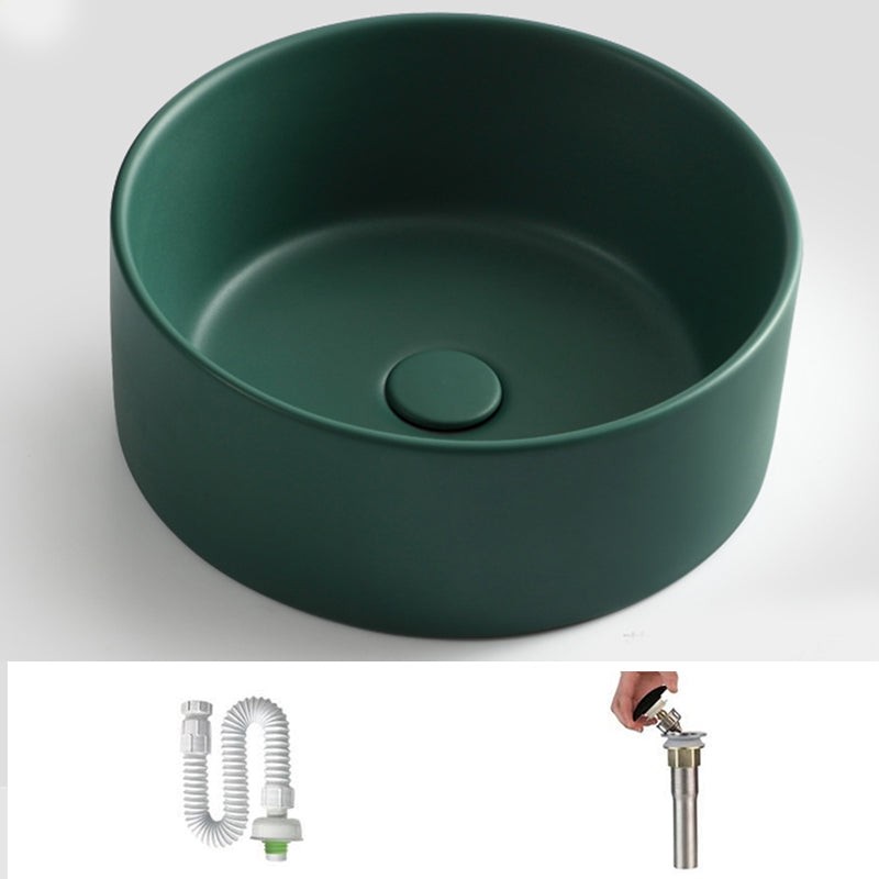 Modern Vessel Bathroom Sink Round Porcelain with Pop-Up Drain Basin Sink 16"L x 16"W x 6"H Green Unavailiable Clearhalo 'Bathroom Remodel & Bathroom Fixtures' 'Bathroom Sinks & Faucet Components' 'Bathroom Sinks' 'bathroom_sink' 'Home Improvement' 'home_improvement' 'home_improvement_bathroom_sink' 6772172