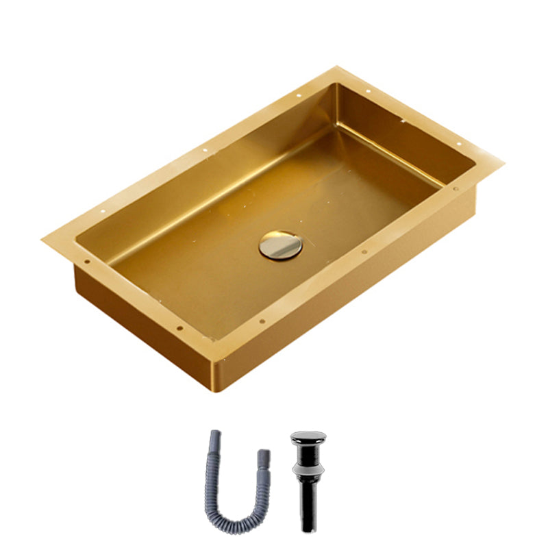 Modern Bathroom Sink Rectangular Metal Drop-in Bathroom Sink with Pop-Up Drain Gold None Sink Clearhalo 'Bathroom Remodel & Bathroom Fixtures' 'Bathroom Sinks & Faucet Components' 'Bathroom Sinks' 'bathroom_sink' 'Home Improvement' 'home_improvement' 'home_improvement_bathroom_sink' 6772204