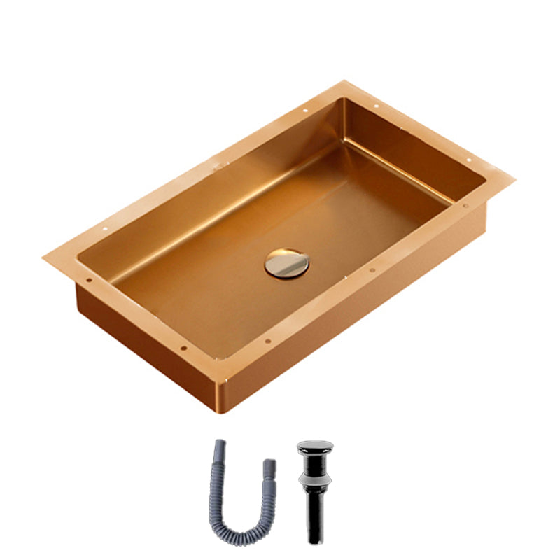 Modern Bathroom Sink Rectangular Metal Drop-in Bathroom Sink with Pop-Up Drain Rose Gold None Sink Clearhalo 'Bathroom Remodel & Bathroom Fixtures' 'Bathroom Sinks & Faucet Components' 'Bathroom Sinks' 'bathroom_sink' 'Home Improvement' 'home_improvement' 'home_improvement_bathroom_sink' 6772206