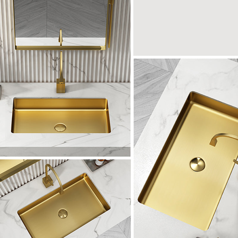 Modern Bathroom Sink Rectangular Metal Drop-in Bathroom Sink with Pop-Up Drain Clearhalo 'Bathroom Remodel & Bathroom Fixtures' 'Bathroom Sinks & Faucet Components' 'Bathroom Sinks' 'bathroom_sink' 'Home Improvement' 'home_improvement' 'home_improvement_bathroom_sink' 6772210