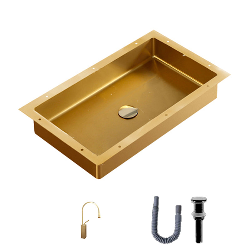 Modern Bathroom Sink Rectangular Metal Drop-in Bathroom Sink with Pop-Up Drain Gold Gooseneck Faucet Sink with Faucet Clearhalo 'Bathroom Remodel & Bathroom Fixtures' 'Bathroom Sinks & Faucet Components' 'Bathroom Sinks' 'bathroom_sink' 'Home Improvement' 'home_improvement' 'home_improvement_bathroom_sink' 6772215