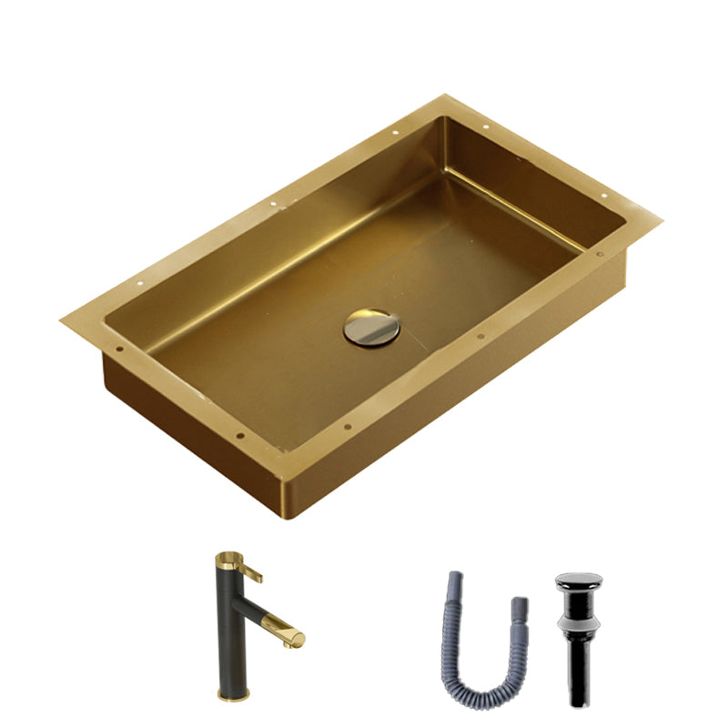 Modern Bathroom Sink Rectangular Metal Drop-in Bathroom Sink with Pop-Up Drain Bronze Round Pull Out Faucet Sink with Faucet Clearhalo 'Bathroom Remodel & Bathroom Fixtures' 'Bathroom Sinks & Faucet Components' 'Bathroom Sinks' 'bathroom_sink' 'Home Improvement' 'home_improvement' 'home_improvement_bathroom_sink' 6772222