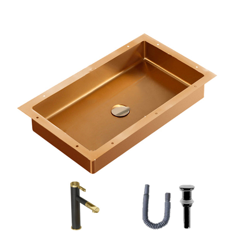 Modern Bathroom Sink Rectangular Metal Drop-in Bathroom Sink with Pop-Up Drain Rose Gold Round Pull Out Faucet Sink with Faucet Clearhalo 'Bathroom Remodel & Bathroom Fixtures' 'Bathroom Sinks & Faucet Components' 'Bathroom Sinks' 'bathroom_sink' 'Home Improvement' 'home_improvement' 'home_improvement_bathroom_sink' 6772226