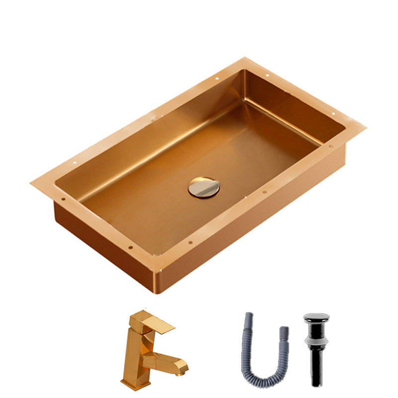 Modern Bathroom Sink Rectangular Metal Drop-in Bathroom Sink with Pop-Up Drain Rose Gold Square Pull Out Faucet Sink with Faucet Clearhalo 'Bathroom Remodel & Bathroom Fixtures' 'Bathroom Sinks & Faucet Components' 'Bathroom Sinks' 'bathroom_sink' 'Home Improvement' 'home_improvement' 'home_improvement_bathroom_sink' 6772231