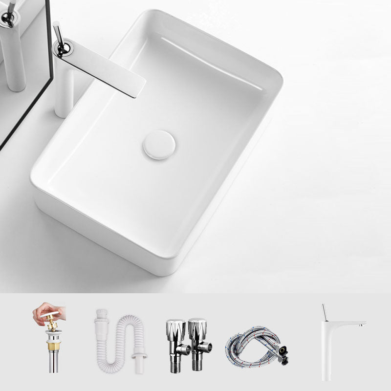 White Bathroom Sink Ceramic Rectangular Bathroom Sink with Faucet Rocker Handle Sink with Faucet Clearhalo 'Bathroom Remodel & Bathroom Fixtures' 'Bathroom Sinks & Faucet Components' 'Bathroom Sinks' 'bathroom_sink' 'Home Improvement' 'home_improvement' 'home_improvement_bathroom_sink' 6772237