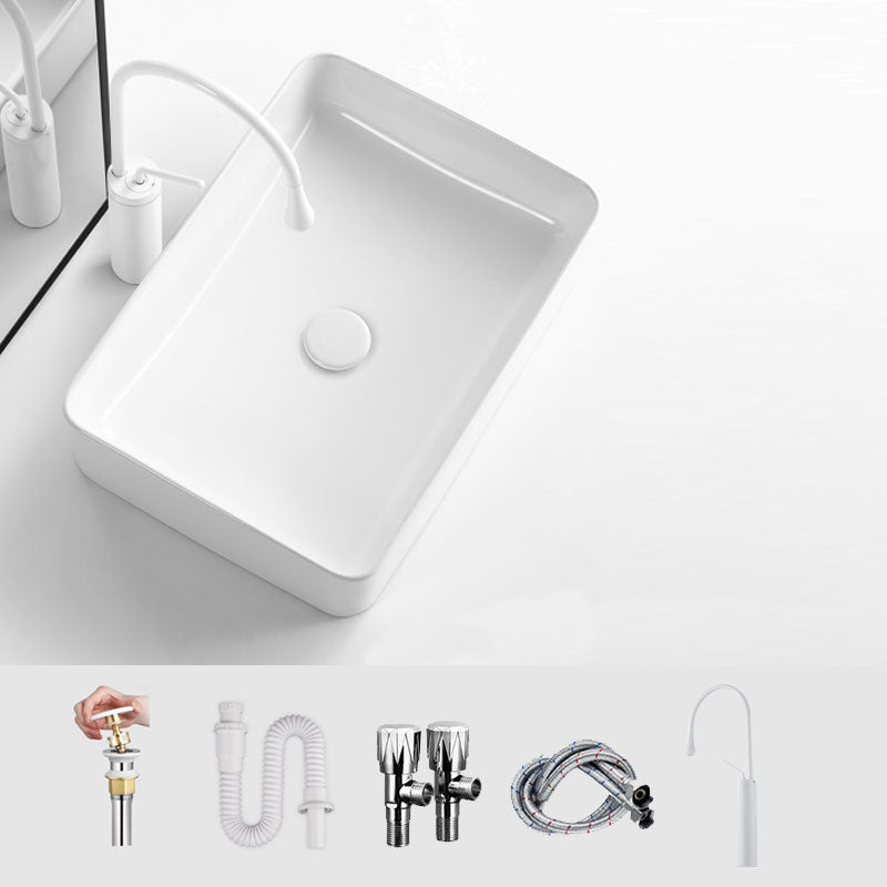White Bathroom Sink Ceramic Rectangular Bathroom Sink with Faucet Gooseneck Faucet Sink with Faucet Clearhalo 'Bathroom Remodel & Bathroom Fixtures' 'Bathroom Sinks & Faucet Components' 'Bathroom Sinks' 'bathroom_sink' 'Home Improvement' 'home_improvement' 'home_improvement_bathroom_sink' 6772243