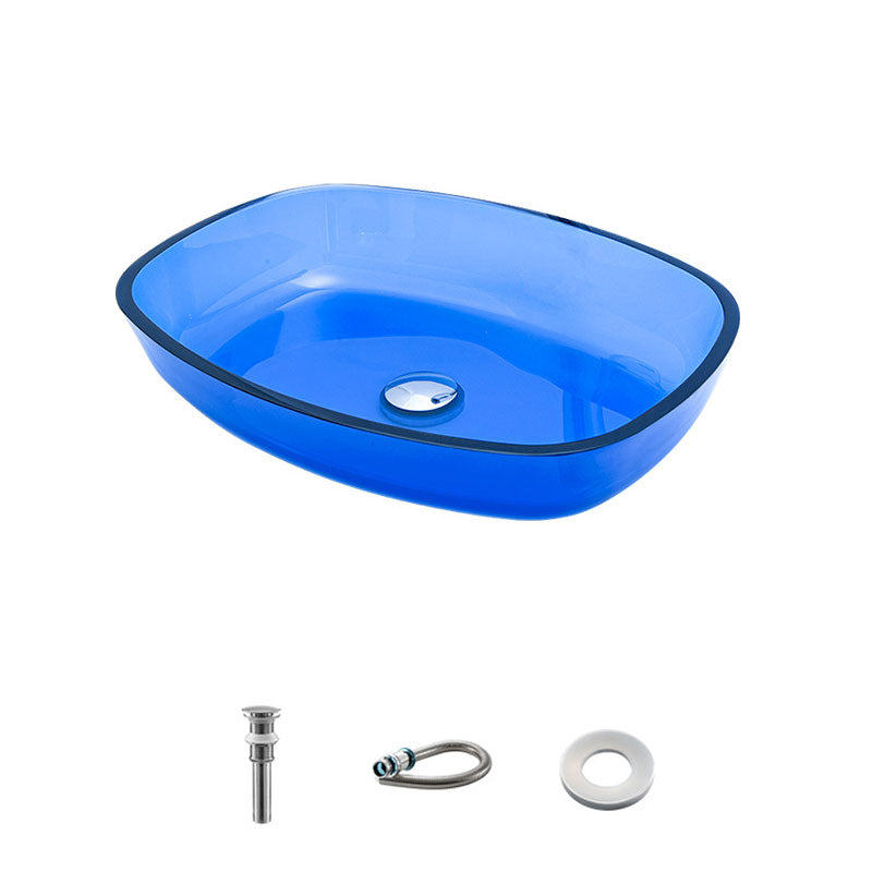 Modern Bathroom Sink Glass Oval-Shape Vessel Bathroom Sink with Pop-Up Drain Blue Sink Clearhalo 'Bathroom Remodel & Bathroom Fixtures' 'Bathroom Sinks & Faucet Components' 'Bathroom Sinks' 'bathroom_sink' 'Home Improvement' 'home_improvement' 'home_improvement_bathroom_sink' 6772274