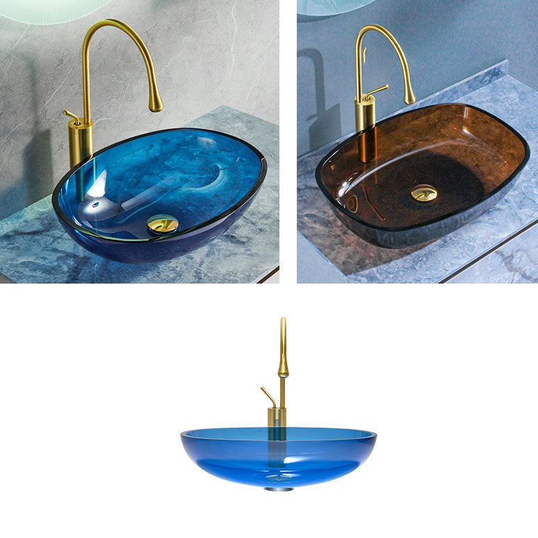 Modern Bathroom Sink Glass Oval-Shape Vessel Bathroom Sink with Pop-Up Drain Clearhalo 'Bathroom Remodel & Bathroom Fixtures' 'Bathroom Sinks & Faucet Components' 'Bathroom Sinks' 'bathroom_sink' 'Home Improvement' 'home_improvement' 'home_improvement_bathroom_sink' 6772275