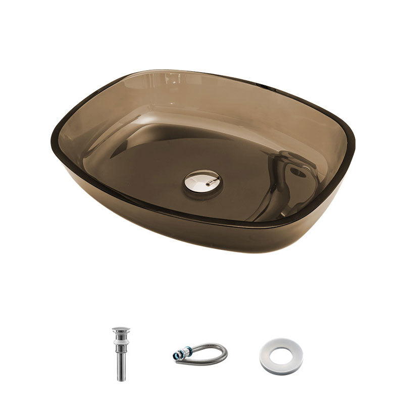 Modern Bathroom Sink Glass Oval-Shape Vessel Bathroom Sink with Pop-Up Drain Coffee Sink Clearhalo 'Bathroom Remodel & Bathroom Fixtures' 'Bathroom Sinks & Faucet Components' 'Bathroom Sinks' 'bathroom_sink' 'Home Improvement' 'home_improvement' 'home_improvement_bathroom_sink' 6772277