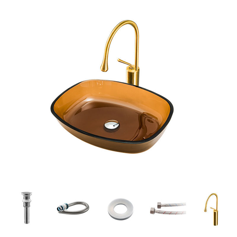 Modern Bathroom Sink Glass Oval-Shape Vessel Bathroom Sink with Pop-Up Drain 21"L x 16"W x 4"H Brown Sink with Faucet Clearhalo 'Bathroom Remodel & Bathroom Fixtures' 'Bathroom Sinks & Faucet Components' 'Bathroom Sinks' 'bathroom_sink' 'Home Improvement' 'home_improvement' 'home_improvement_bathroom_sink' 6772280