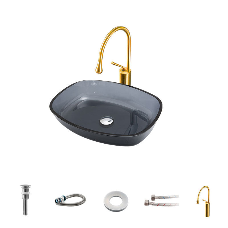 Modern Bathroom Sink Glass Oval-Shape Vessel Bathroom Sink with Pop-Up Drain Grey Sink with Faucet Clearhalo 'Bathroom Remodel & Bathroom Fixtures' 'Bathroom Sinks & Faucet Components' 'Bathroom Sinks' 'bathroom_sink' 'Home Improvement' 'home_improvement' 'home_improvement_bathroom_sink' 6772284