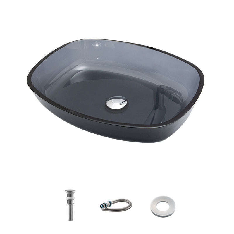 Modern Bathroom Sink Glass Oval-Shape Vessel Bathroom Sink with Pop-Up Drain Grey Sink Clearhalo 'Bathroom Remodel & Bathroom Fixtures' 'Bathroom Sinks & Faucet Components' 'Bathroom Sinks' 'bathroom_sink' 'Home Improvement' 'home_improvement' 'home_improvement_bathroom_sink' 6772285
