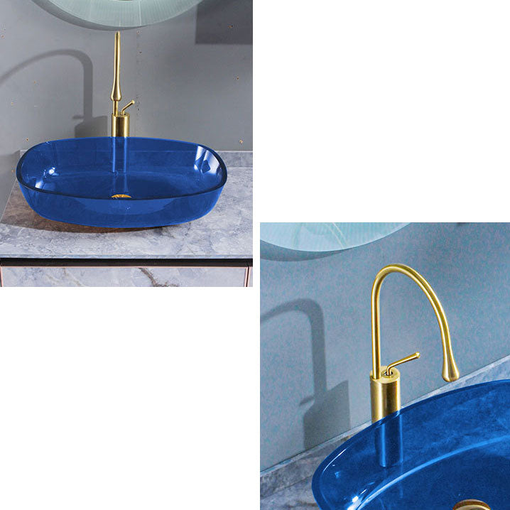 Modern Bathroom Sink Glass Oval-Shape Vessel Bathroom Sink with Pop-Up Drain Clearhalo 'Bathroom Remodel & Bathroom Fixtures' 'Bathroom Sinks & Faucet Components' 'Bathroom Sinks' 'bathroom_sink' 'Home Improvement' 'home_improvement' 'home_improvement_bathroom_sink' 6772286