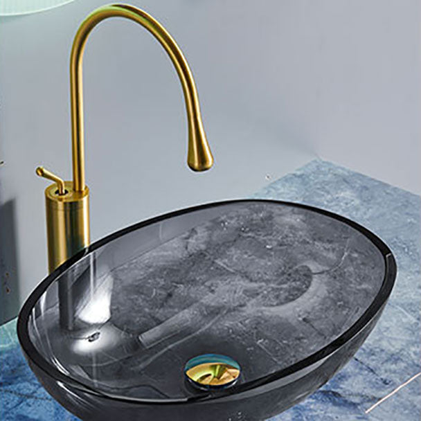 Modern Bathroom Sink Glass Oval-Shape Vessel Bathroom Sink with Pop-Up Drain Clearhalo 'Bathroom Remodel & Bathroom Fixtures' 'Bathroom Sinks & Faucet Components' 'Bathroom Sinks' 'bathroom_sink' 'Home Improvement' 'home_improvement' 'home_improvement_bathroom_sink' 6772287