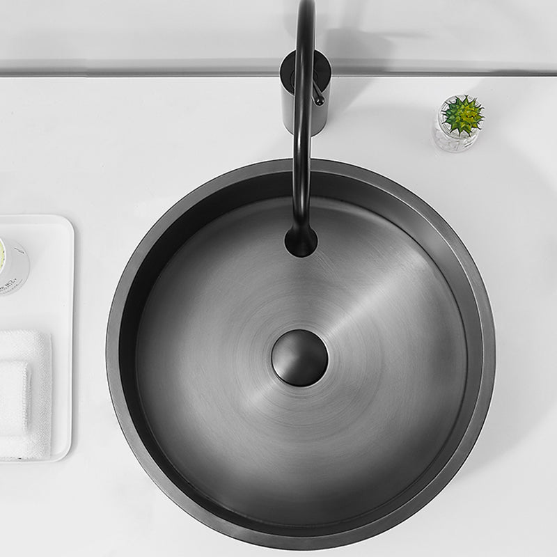 Modern Bathroom Sink Metal Round Vessel Bathroom Sink with Pop-Up Drain Clearhalo 'Bathroom Remodel & Bathroom Fixtures' 'Bathroom Sinks & Faucet Components' 'Bathroom Sinks' 'bathroom_sink' 'Home Improvement' 'home_improvement' 'home_improvement_bathroom_sink' 6772350