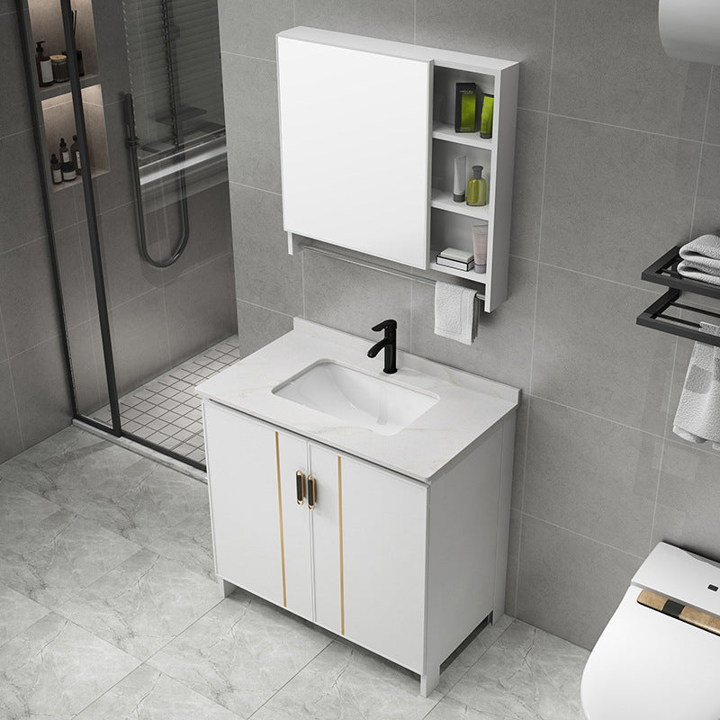 Gorgeous Freestanding Sink Cabinet Mirror Cabinet Bathroom Vanity Set in White Clearhalo 'Bathroom Remodel & Bathroom Fixtures' 'Bathroom Vanities' 'bathroom_vanities' 'Home Improvement' 'home_improvement' 'home_improvement_bathroom_vanities' 6772368