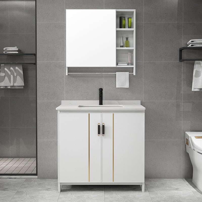Gorgeous Freestanding Sink Cabinet Mirror Cabinet Bathroom Vanity Set in White Clearhalo 'Bathroom Remodel & Bathroom Fixtures' 'Bathroom Vanities' 'bathroom_vanities' 'Home Improvement' 'home_improvement' 'home_improvement_bathroom_vanities' 6772371