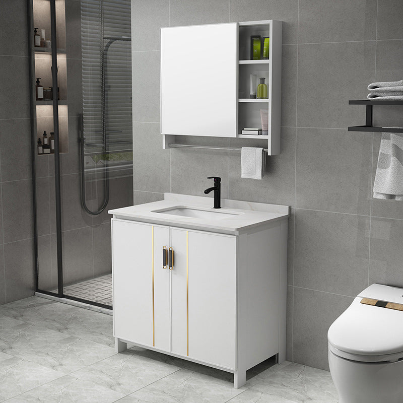 Gorgeous Freestanding Sink Cabinet Mirror Cabinet Bathroom Vanity Set in White Clearhalo 'Bathroom Remodel & Bathroom Fixtures' 'Bathroom Vanities' 'bathroom_vanities' 'Home Improvement' 'home_improvement' 'home_improvement_bathroom_vanities' 6772372