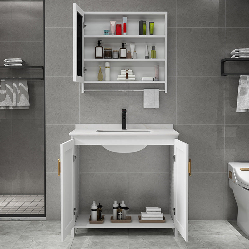 Gorgeous Freestanding Sink Cabinet Mirror Cabinet Bathroom Vanity Set in White Clearhalo 'Bathroom Remodel & Bathroom Fixtures' 'Bathroom Vanities' 'bathroom_vanities' 'Home Improvement' 'home_improvement' 'home_improvement_bathroom_vanities' 6772374