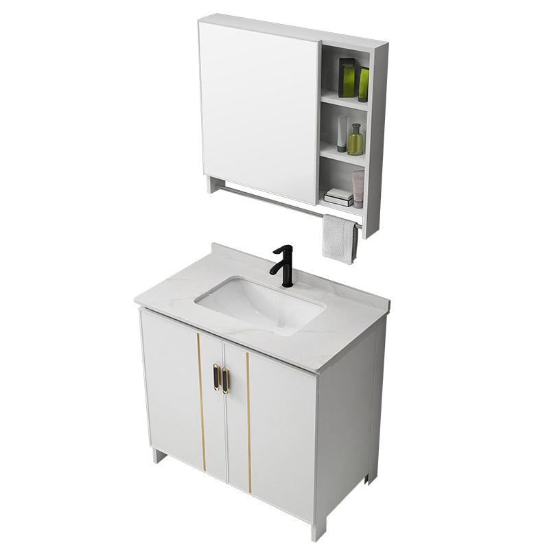 Gorgeous Freestanding Sink Cabinet Mirror Cabinet Bathroom Vanity Set in White Clearhalo 'Bathroom Remodel & Bathroom Fixtures' 'Bathroom Vanities' 'bathroom_vanities' 'Home Improvement' 'home_improvement' 'home_improvement_bathroom_vanities' 6772377