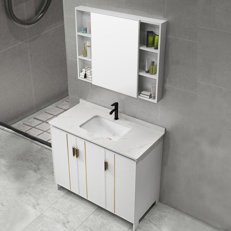 Gorgeous Freestanding Sink Cabinet Mirror Cabinet Bathroom Vanity Set in White Vanity & Faucet & Mirror Cabinet 35"L x 19"W x 32"H Towel Bar Not Included Clearhalo 'Bathroom Remodel & Bathroom Fixtures' 'Bathroom Vanities' 'bathroom_vanities' 'Home Improvement' 'home_improvement' 'home_improvement_bathroom_vanities' 6772397